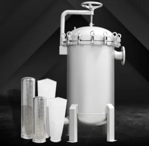 Stainless steel bag filtration system for removing oversized particles from finished rotogravure inks.